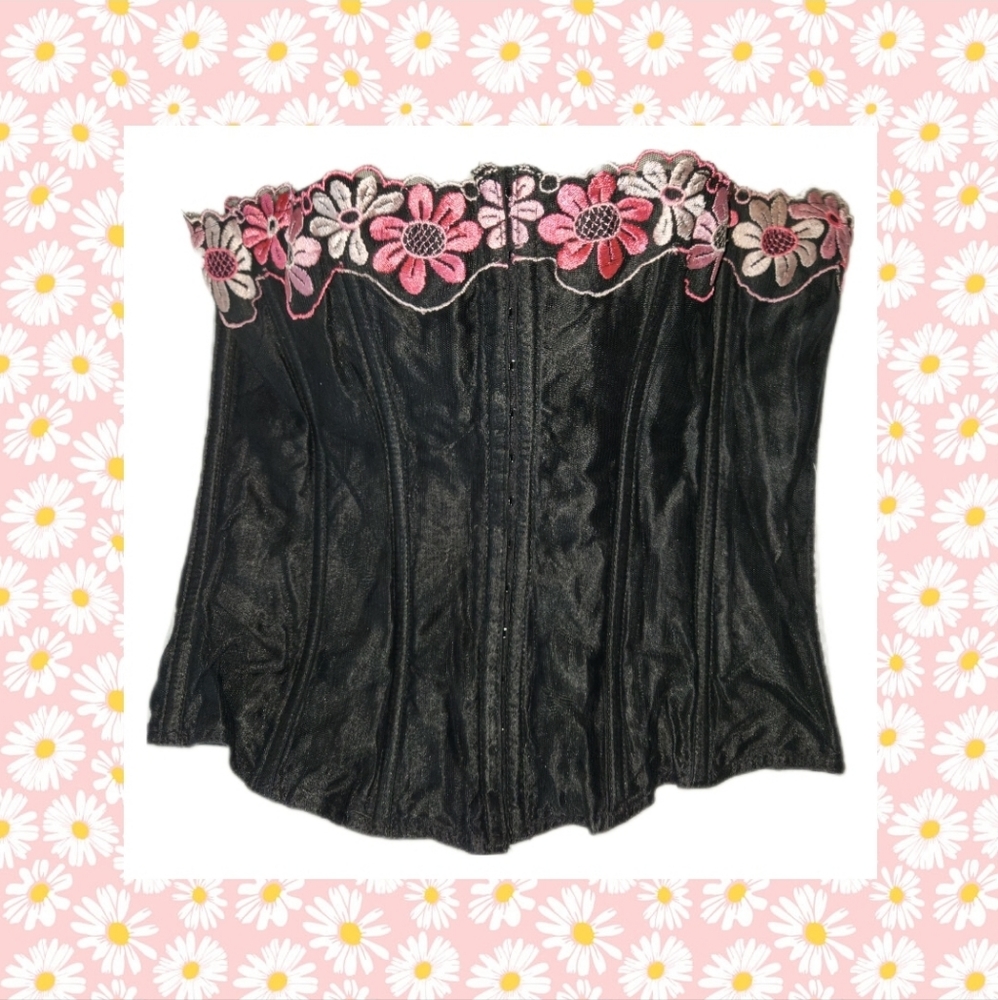 Rare VINTAGE VICTORIA'S SECRET PINK DAISY FLORAL CORSET BUSTIER in LARGE